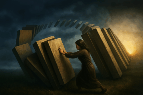 A Woman Resisting the Karma of Falling Dominoes (Женщина, сопротивляющаяся карме падающих домино)