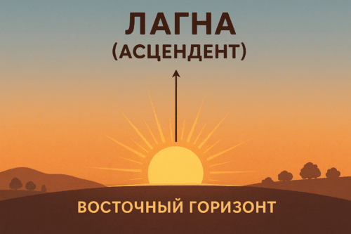 Схема Лагны с восходящим солнцем и первым домом (Lagna Diagram with Rising Sun and First House)